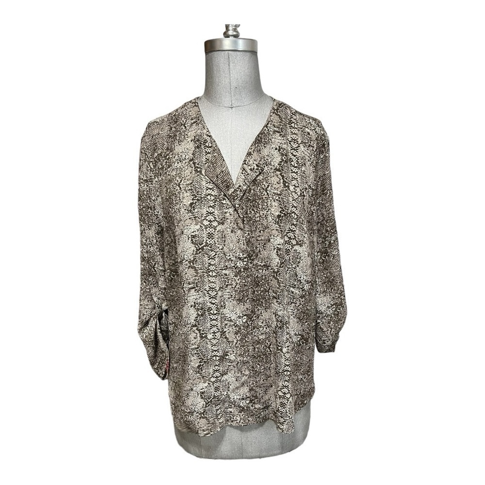 DR 2 Reptile Print 3/4 Sleeve V-Neck Pullover Blouse Size XL